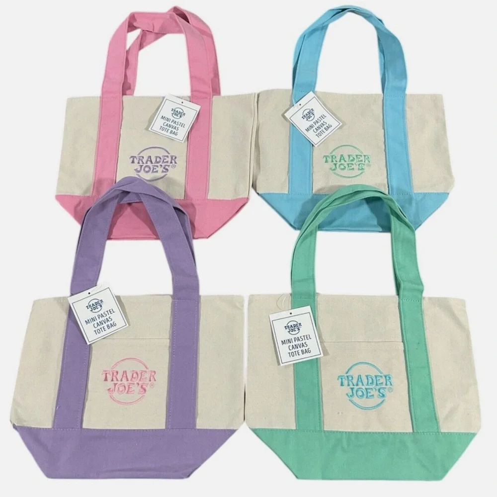 NWT! Trader Joe’s Mini Pastel Canvas Totes set of 4 - Picture 2 of 2